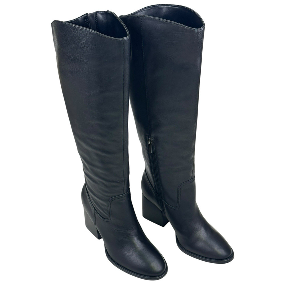 Vince Camuto Leila Black Leather Knee High Boots Womens 8M Wide Calf New $239